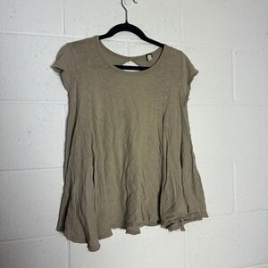 We The Free Free People Womens XS tan Drab Slub Knit Raw Edge Babydoll Tee Top